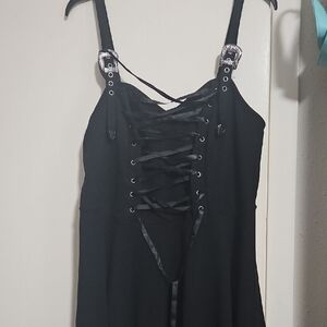 Black Lace-Up Dress with Silver Accents Plus Size